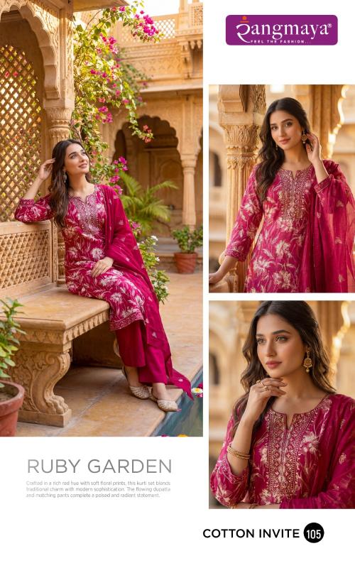 Rangmaya cotton invite 3pcs wholesale kurti dealers in bangalore